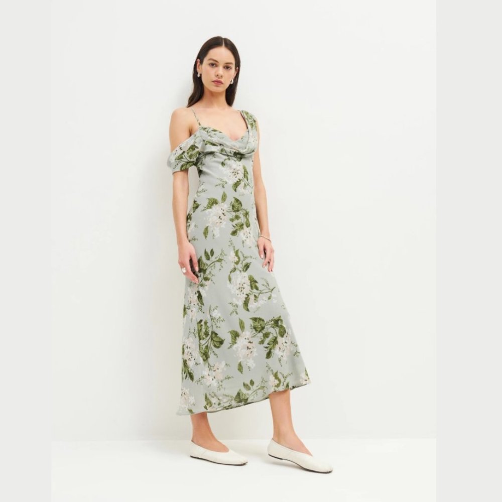 Reformation Reya Dress In Tea Garden Gem